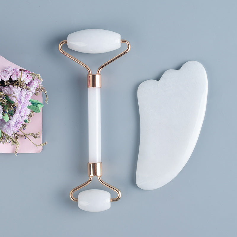 Natural jade roller and gua sha set
