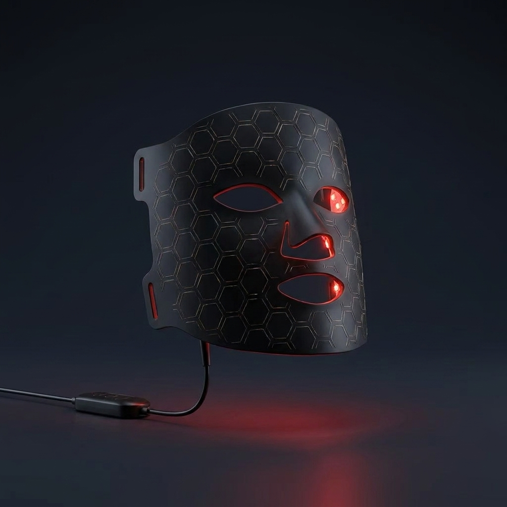 RubyMask LED mask product detail with red glow