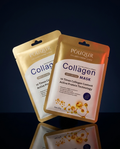 Collagen sheet masks on navy studio background